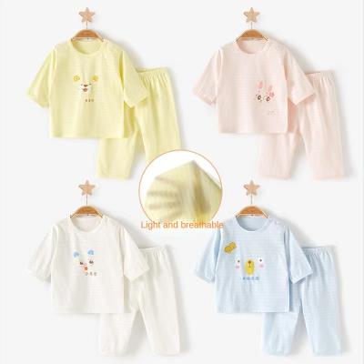 China Spandex/Cotton Baby Set Summer Air Conditioning Slim Boys and Girls Two Piece Set Split Children's Mid-Sleeve Pajamas Baby Clothes for sale