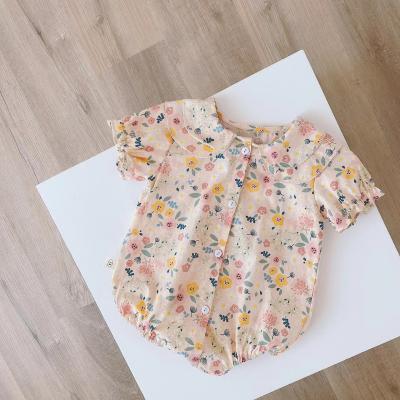 China High-grade 100% cotton factory price baby summer clothes 0-3 years new flower short broken lapel pet wrap girl clothes for sale