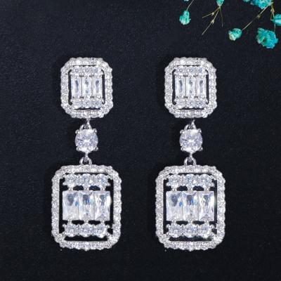 China Trendy Luxury Square Shape Glitter Drop Dangle Earrings For Women Zircon Party Bridal Jewelry Hot Bohemia Accessories 2021 for sale