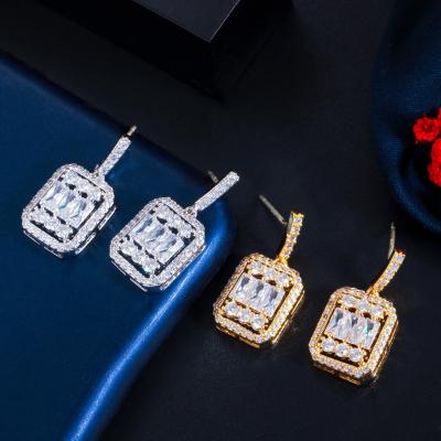 China Chic Dangling Gorgeous Sparkle Princess Cut Cubic Zircon Drop Earrings For Women Bridal Birthday Party Jewelry Gift for sale