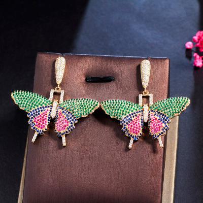 China Multi Color Fancy Green Blue Cubic Zircon Crystal Luxury Dangle Drop Big Butterfly Wing Earrings For Women Boho Jewelry for sale