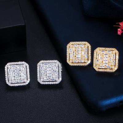 China 2022 Fashion New Gorgeous Fancy Zircon Big Square Stud Sparkle Earring For Women White Gold Plated Wedding Bouquet Jewelry for sale