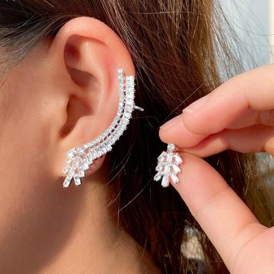 China Big Long Asymmetrical Shiny Zircon Cuff Wrap Ear Cuff Stud Ear Climber Sparkle Earrings For Women Punk Chic Jewelry for sale