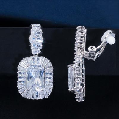 China Sparkle Non Pierced Gorgeous Crystal Women Wedding Evening Party Zircon Ear Top Clip On Long Earrings Without Piercing for sale