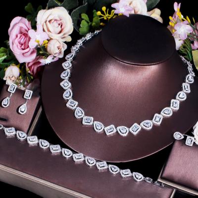 China FASHIONABLE Silver Color Water Drop Zircon 4pcs Ring Bracelet Earrings Necklace Jewelry Set For Women Weeding CZ Accessories for sale