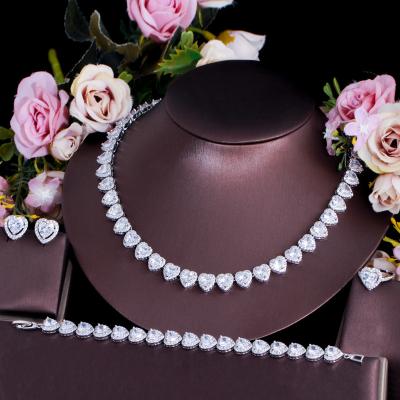 China 4pcs Love Glitter Shining Heart Shape White CZ Bridal Necklace And Earrings Banquet Luxury Jewelry Sets For Wedding Costume Accessories for sale