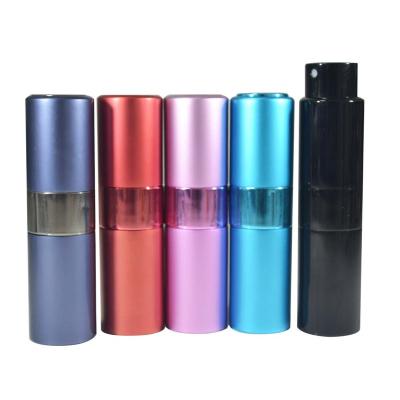 China Portable Empty Mini Perfume Bottle Metal Refillable Cosmetic Travel Custom Logo Twist Up Atomizer Perfume Bottle for sale