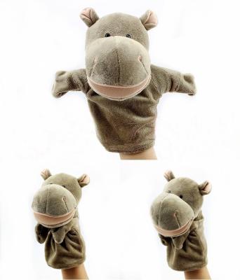 China 25CM Hippo crocodile rino hand puppet / puppet gift for kids / beige, dark green, grey with plastic eyes for sale