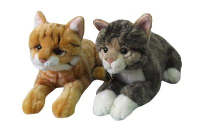 China 6''lying plush stuffed kittens/ cats with hand spray patterns brown & grey colors for sale