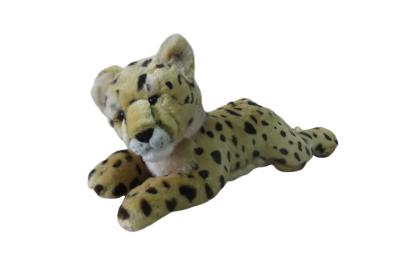 China 6'' lying plush stuffed brown leopard with plastic eyes for sale