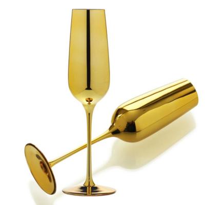 China Wholesale Lead Free Soda Lime Glass Stock Gold Colored Luxury Wedding Champagne Glass for sale