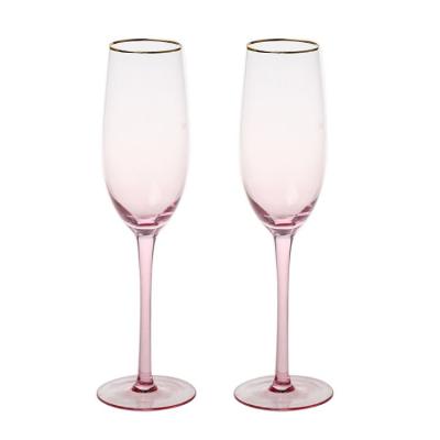 China Bulk pink champagne glasses high quality stock lead free wedding soda lime glass for sale