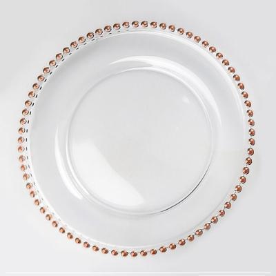 China Wholesale Viable Clear Silver Gold Charger Beaded Dish Glass for sale