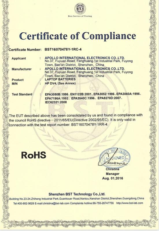 RoHS - Shenzhen Apollo International Electronics Co., Ltd.