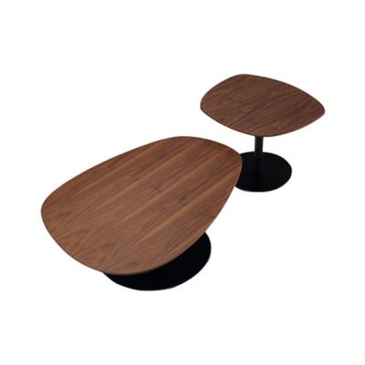 China Walnut Design Minimalist Wooden Coffee Table Modern MDF Coffee Table Set With Metal Leg For Hotel for sale