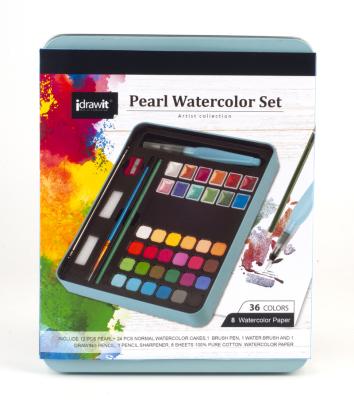 China Custom 24 Painting / Drawing Colors Solid Watercolor Paint Set 12 Colors Pearl Metallic Watercolor for sale