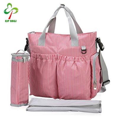 China TODDLE BAG Designer Baby Diaper Bag Fashionable Stripe with Insulated Bottle Holder, Diaper Bags Mommy Baby Roomy Bag with Changing Pad for sale