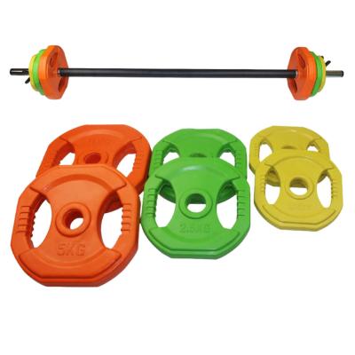 China Eco-friendly Barbell Bumper Panel High Quality Bodybuilding Bodybuilding Weightlifting Barbell Set Commercial Color for sale