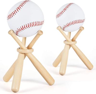 China Rack 3 Mini Baseball Bats 1 Wooden Circle For Baseball Players Fans Baseball Rack Display Wooden Rack for sale