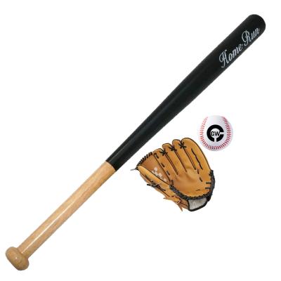 China Wholesale hot sale baseball wooden baseball bat baseball glove training cheap wooden promotional set for sale