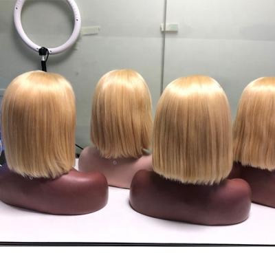 China 100% Virgin Hair Preplucked Frontec Lace Frontal Wig Glueless BoBo Wig Russian Blonde Closure Lace Front Wig 13x4 for sale