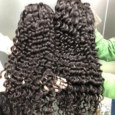 China Wholesale 150% Density Color Preplucked Part Virgin Human Hair Natural Brazilian Deep Wave Frontal Wig for sale