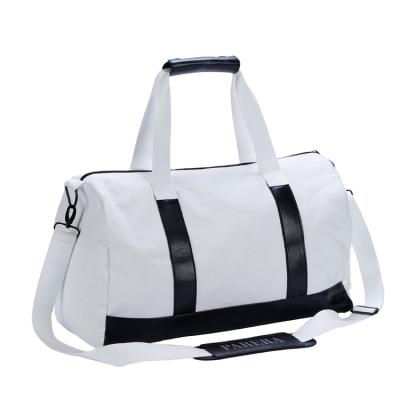 China Medium Long Girls Canvas Eco-Friendly Branded Duffel Bag White Sports Bag for sale