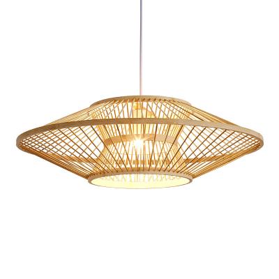 China Handmade Creative Bamboo Rattan Modern Tea Room Farmhouse Style Chandelier Pendant Lamp for Restaurant Hotel for sale