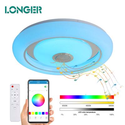 China Newest Contemporary Outdoor Mounted Living Room Home RGB Smart Remote Control Ceiling Light With Speaker for sale