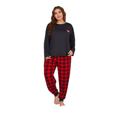 China Plus Size Women's Two Piece Long Sleeve Pajama Set Breathable Love Love Crewneck Home Wear Ladies Sleepwear Long for sale