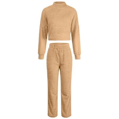 China Women Clothing Anti-pilling Coral Fleece Top Set Home Service Pants Suit Two Piece Set for sale