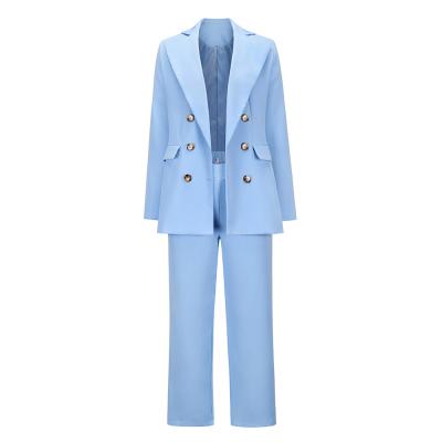 China Anti-pilling Pants Suit Big Lapels Cross Jacket Casual Straight Pants Two Piece Set for sale