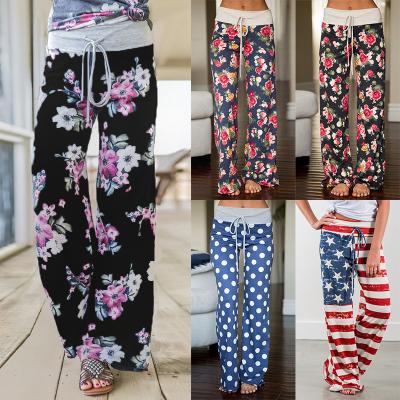 China Anti-wrinkle Women's Clothing Pattern Casual Home Pants Loose Pants Long Wide Leg Plus Size Pants for sale