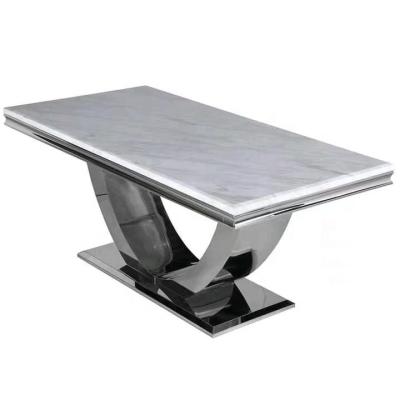 China Foshan modern factory cheap marble table resonant shiny steel table based table for home for sale