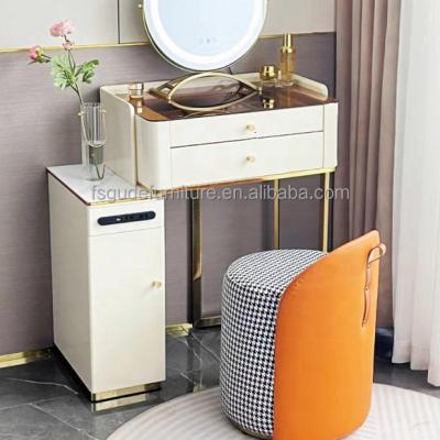 China Adjustable (height) Luxury High Quality Mirrored Dresser with 6 drawers Dressing Table and vanity Mirror Stool Set for home furniture for sale