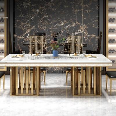 China 2022 New Fashion Luxury Marble Top Dining Table Stainless Steel DT005 (Height) Adjustable for sale