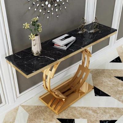 China (Other) Factory Price Adjustable Polished Gold Console Table Stainless Steel Leg With Marble/Glass Top Corner Console Table for sale