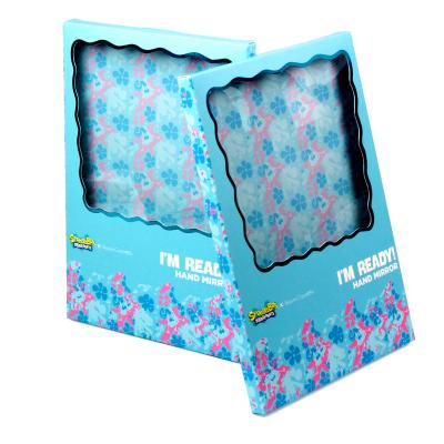 China Custom Blue Paper Gift Box Packaging with Clear Window for Cosmetic Mirror for sale