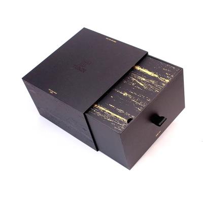 China Black Luxury Paper Gift Box Packaging For Cosmetic Lotion Bottles With Foam for sale