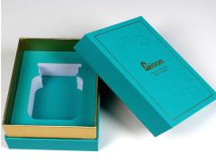 orange and blue perfume box packaging