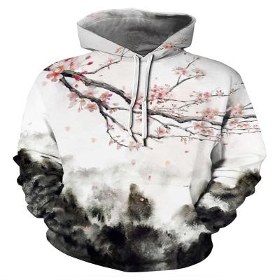 China Wind Landscape Breathable Chinese Plum 3 d Digital Printing Oversized Hood Fleece Shirts Casual Loose Sweet Spring Winter Lovers Paragraphs for sale