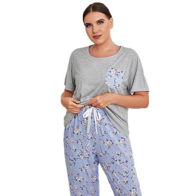 China Breathable Plus Size Loose Top With Casual Set Wholesale Floral Print Pants Pajamas Sleepwear Factory Supply for sale