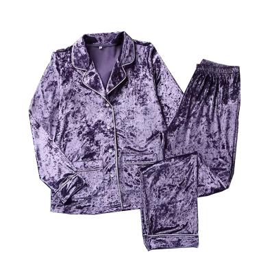 China Breathable Purple Velvet 2pcs Top With Pants Pajama Set Ladies Luxury Winter Long Sleeve Sleepwear for sale