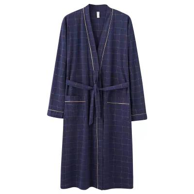 China Oversized Cozy Plaid Thermal Casual Print Pajamas Men And Cozy 100% Cotton Belted Long Robe Factory Supply for sale