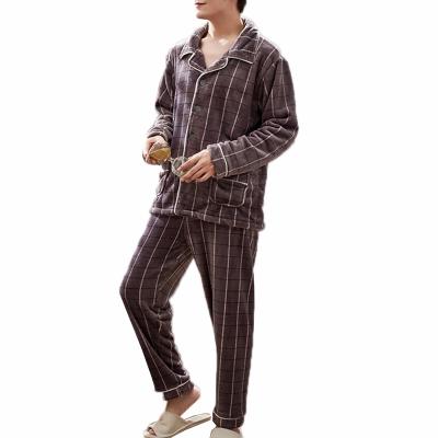 China Wholesale Cozy Soft Coral Fleece Pajama Pants Men's Thermal Winter Plaid Set 2pcs Cozy Pattern Sleepwear for sale