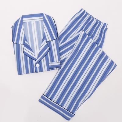 China 2pcs Men's Vertical Stripe Breathable Casual Print Pants Custom Made Pajama Mens Satin Pajama Sets for sale