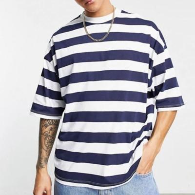 China Anti-pilling OEM Manufacturers Wholesale Sublimation T-Shirts Drop To Shoulder Striped Men's Oversized Camiseta T-Shirt for sale