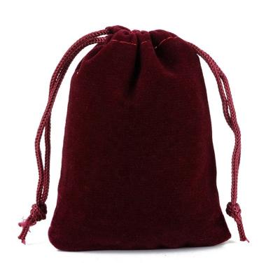 China Recyclable Burgundy Wine Color Velvet Drawstring Pouch Jewelery Bag Weekend New Year Birthday Christmas Wedding Party Gift Pouch Bag for sale