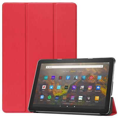 China 2022 Luxury Hot Selling Stylish Triple PU Leather Auto Sleep Wake Tablet Case with Kickstand for Amazon Kindle Fire HD 10 Smart Cover for sale