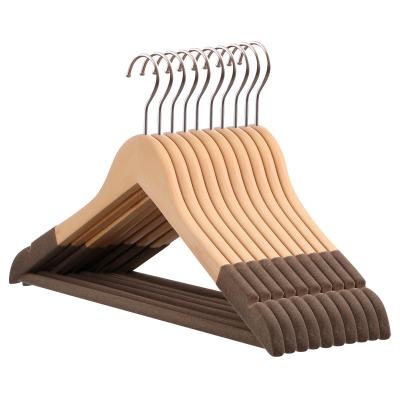 China Modern Premium Coat Velvet Non Slip Solid Wood Wooden Clothes Hangers Show Hangers For Clothing Wholesale for sale